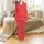 Great Dane Lovers' Stylized White Great Dane Head Profile & Bone All-Over Pattern on Vibrant Red Satin Pajamas Set - 2