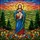 Spiritual Pet Parents' Tiffany Stained Glass Jesus Pug Dog Golden Halo Wildflowers Evergreen Hills Mosaic Stained Glass Suncatcher - 7