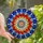 Art Lovers' Glowing Stained Glass Mandala Intricate Radiating Floral Mosaic Red Orange Blue White Stained Glass Suncatcher - 1