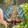 Cat Lovers' Tiffany Stained Glass Feline Christmas Tree Jewel Tone Blue White Swirl Mosaic Stained Glass Suncatcher - 1