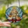 Cat Lovers' Tiffany Stained Glass Feline Christmas Tree Jewel Tone Blue White Swirl Mosaic Stained Glass Suncatcher - 2