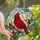 Nature Art Lovers' Tiffany Stained Glass Cardinal Bird Mosaic Deep Red Berries Jewel Tone Ethereal Sky Stained Glass Suncatcher - E7pe3rKdbM