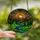 Nature Lovers' Vibrant Stained Glass Mountain Sun, Emerald Green Field, Blue River & Deep Orange Sky Stained Glass Suncatcher - 2
