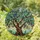 Art Lovers' Tiffany Style Jewel Tone Stained Glass Olive Tree Emerald Blue Yellow Mosaic Design Stained Glass Suncatcher - 1