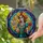 Art Lovers' Intricate Tiffany Stained Glass Catrina Skull Woman with Radiant Marigold Flowers, Teal, Gold, Deep Jewel Tones Stained Glass Suncatcher - 2