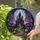 Gothic Fantasy Aficionados' Intricate Tiffany Style Stained Glass Gothic Castle Jack-O'-Lantern Mosaic with Indigo & Fiery Orange Hues Stained Glass Suncatcher - 2
