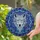 Wildlife Admirers' Tiffany Style White Wolf Sapphire Blue Golden Yellow Jewel Tone Mosaic Stained Glass Suncatcher - AG-rrPRXxN