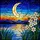 Art Lovers' Tiffany Style Stained Glass Crescent Moon Starry Night Water Reflection Blue Golden Orange Mosaic Stained Glass Suncatcher - 5