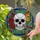 Art Lovers' Intricate Stained Glass White Sugar Skull, Red Roses, Orange Monarch, Jewel Tone Floral Mosaic Stained Glass Suncatcher - 2
