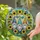 Whimsical Art Lovers' Stained Glass Gnomes & Sunflowers Mosaic in Royal Blue & Amber Jewel Tones Stained Glass Suncatcher - 2