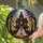 Spooky Season Fans' Stained Glass Glowing Orange Indigo Blue Haunted Victorian Mansion Ghosts Stained Glass Suncatcher - 2
