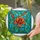 Stained Glass Art Lovers' Tiffany Style Fiery Orange-Red Lily Teal-Turquoise Mosaic Pattern Stained Glass Suncatcher - 2