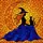 Fantasy Lovers' Tiffany Stained Glass Witch & Black Cat Silhouette, Amber Gold Moon, Royal Blue Purple Stained Glass Suncatcher - 5