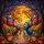 Fantasy Art Admirers' Intricate Tiffany Stained Glass Ducks Jack-o'-Lantern Autumn Twilight Stained Glass Suncatcher - 5