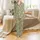 Women's Oeko-Tex Merino Wool Lounge Set: Ruffled Organic Pampas Grass Print Long Sleeve & Pant Satin Pajamas Set - 2