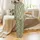Women's Oeko-Tex Merino Wool Lounge Set: Ruffled Organic Pampas Grass Print Long Sleeve & Pant Satin Pajamas Set - 3
