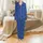 Women's Silk Pajamas: Royal Blue Abstract Botanical Print Long Sleeve Sleep Set Satin Pajamas Set - 2