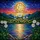Art Lovers' Luminous Stained Glass Full Moon Mosaic Jewel Tone Twilight Landscape with Stars, Daisies, & Reflective Mountains Stained Glass Suncatcher - 5