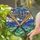 Baseball Fathers' High Contrast Tiffany Stained Glass Crossed Baseball Bats 'Dad' Amber Royal Blue Swirling Sky Mosaic Stained Glass Suncatcher - 2