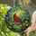 Nature Lovers' Vibrant Ruby Cardinal Stained Glass Art, Emerald Vines, Amber Beads, Lush Green Mosaic Stained Glass Suncatcher - O3tRM7-6J9