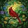 Nature Lovers' Vibrant Ruby Cardinal Stained Glass Art, Emerald Vines, Amber Beads, Lush Green Mosaic Stained Glass Suncatcher - 5