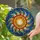 Stained Glass Enthusiasts' Vibrant Sun Mosaic Edge-to-Edge Swirling Orange Golden Yellow Rays Stained Glass Suncatcher - 2