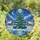 Stained Glass Art Lovers' Winter Christmas Tree Cabin Scene Deep Teal Gold Blue Celestial Mosaic Stained Glass Suncatcher - 1