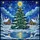 Stained Glass Art Lovers' Winter Christmas Tree Cabin Scene Deep Teal Gold Blue Celestial Mosaic Stained Glass Suncatcher - 5