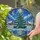 Stained Glass Art Lovers' Winter Christmas Tree Cabin Scene Deep Teal Gold Blue Celestial Mosaic Stained Glass Suncatcher - 2