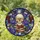 Artistic Souls' Ornate Tiffany Style Stained Glass Skull Golden Eyes Purple Roses Cosmic Swirls Stained Glass Suncatcher - 1