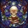 Artistic Souls' Ornate Tiffany Style Stained Glass Skull Golden Eyes Purple Roses Cosmic Swirls Stained Glass Suncatcher - 5