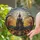 Halloween Enthusiasts' Vibrant Stained Glass Gothic Castle Fiery Orange Sunset Jack-o'-Lanterns & Bats Stained Glass Suncatcher - 2