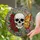 Art Lovers' Tiffany Style Stained Glass Skull Red Roses Orange Butterfly Swirling Mosaic Black Lead Lines Stained Glass Suncatcher - 2