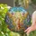 Cat Lovers' Vibrant Tiffany Stained Glass Orange Tabby Cat UFO Floral Garden Jewel Tones Stained Glass Suncatcher - 2