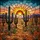 Nature Lovers' Intricate Stained Glass Desert Mosaic Art Saguaro Cactus Fiery Orange & Teal Jewel Tones Stained Glass Suncatcher - 5