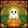 Halloween Enthusiasts' Tiffany Style Stained Glass Iridescent Ghost Jack-o'-Lantern Autumn Leaves Mosaic Stained Glass Suncatcher - 5
