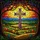 Art Lovers' Intricate Tiffany Stained Glass Cross Landscape: Deep Violet, Sunrise Hues Stained Glass Suncatcher - 5