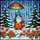 Holiday Season Admirers' Intricate Stained Glass Gnome Snowy Forest Jewel Tone Christmas Design with Orange Poinsettias Stained Glass Suncatcher - 5