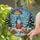 Holiday Season Admirers' Intricate Stained Glass Gnome Snowy Forest Jewel Tone Christmas Design with Orange Poinsettias Stained Glass Suncatcher - 2