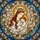 Devotional Art Collectors' Tiffany Style Stained Glass Madonna & Child, Golden Halos, Cherry Blossoms, Amber Blue Jewel Tones Stained Glass Suncatcher - 5