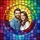 Couples' Joyful Embracing Stained Glass Art, Golden Glow, Rainbow Mosaic & Geometric Border Stained Glass Suncatcher - 5