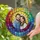 Couples' Joyful Embracing Stained Glass Art, Golden Glow, Rainbow Mosaic & Geometric Border Stained Glass Suncatcher - p69wUjD_8M