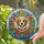 Dog Lovers' Tiffany Stained Glass Golden-Brown Dog, Floral Wreath, Sky Mosaic, Jewel Tones Stained Glass Suncatcher - Q7sAJxcgZO
