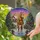 Holiday Horse Lovers' Vibrant Stained Glass Golden Horse Christmas Wreath Snowy Cabin Jewel Tone Mosaic Stained Glass Suncatcher - 2