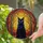 Cat Lovers' Majestic Black Cat Stained Glass Art Mosaic Fiery Sunset Sky Luminous Yellow Eyes Tree Branches Stained Glass Suncatcher - -cj8xcX0aB