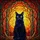 Cat Lovers' Majestic Black Cat Stained Glass Art Mosaic Fiery Sunset Sky Luminous Yellow Eyes Tree Branches Stained Glass Suncatcher - 5