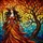 Fantasy Art Enthusiasts' Enchanting Witch Stained Glass Art Jewel Tone Orange Teal Mosaic Edge-to-Edge Stained Glass Suncatcher - 5