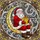 Holiday Enthusiasts' Intricate Stained Glass Santa Golden Moon Red Yellow Jewel Tone Celestial Mosaic Stained Glass Suncatcher - 5