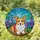Corgi Lovers' Orange & White Pembroke Corgi Stained Glass Art with Purple Lupines & Blue Mosaic Stained Glass Suncatcher - 1