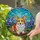 Corgi Lovers' Orange & White Pembroke Corgi Stained Glass Art with Purple Lupines & Blue Mosaic Stained Glass Suncatcher - 2